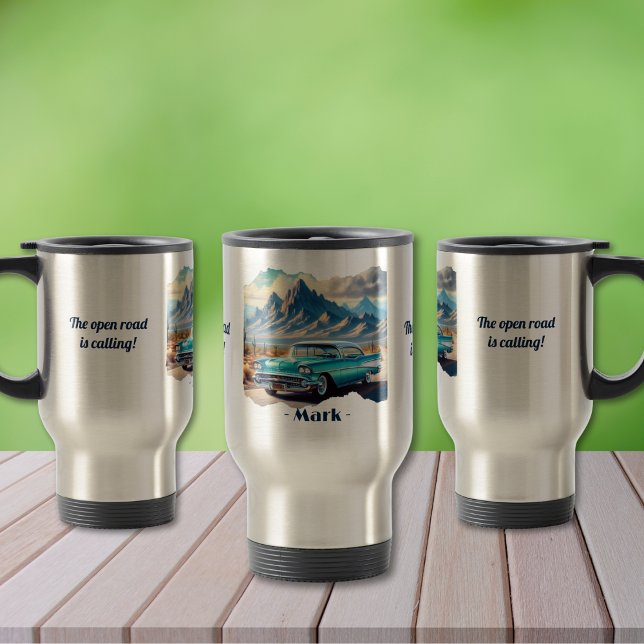 De Voyage La route ouverte appelle Travel Mug (Personalize to add names/dates. Customize to change text, color, style or remove text.)