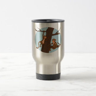 De Voyage Monkeys climbing the tree cartoon travel mug
