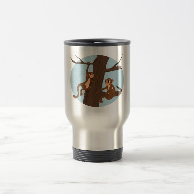 De Voyage Monkeys climbing the tree cartoon travel mug (Centre)