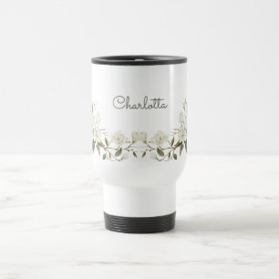 De Voyage Mug Fleur Blanche Personnalisé, Nom Personnalisé É