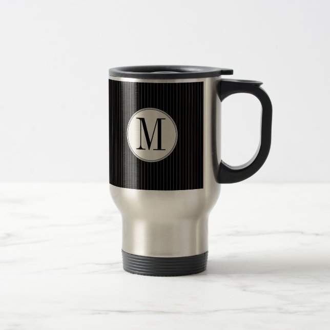 De Voyage Mug monogramme noir à rayures (Droit)
