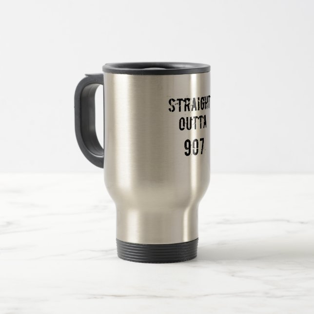 De Voyage Outta droite 907 Travel Coffee Mug - Texte noir (Devant gauche)
