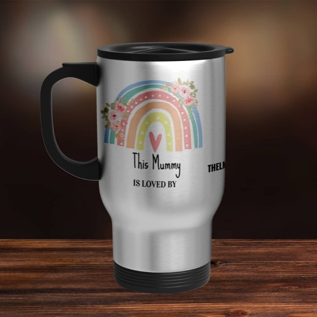 De Voyage Personalized Mum's Rainbow & Floral Travel Mug (Créateur téléchargé)