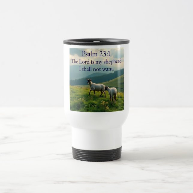 De Voyage Psalm 23:1 Bible Verse Travel Mug (Centre)