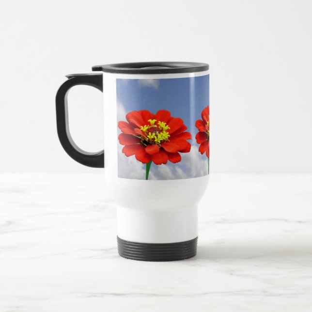 De Voyage Zinnia fleurs rouges Mug (Gauche)
