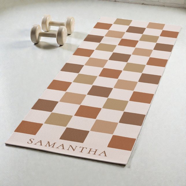De Yoga Tapis d'exercice marron moderne à motif damier sim (Simple Checkerboard Pattern Modern Brown Exercise Yoga Mat)