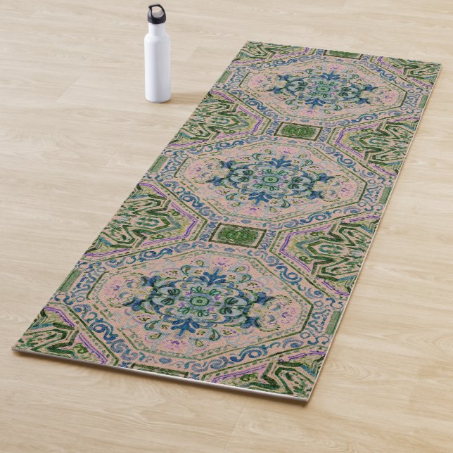 De Yoga Tapis imprimé vintage émeraude (En situation)