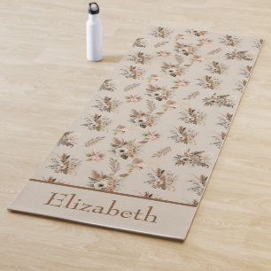 De Yoga Tapis Monogram Boho Beige Marron Botanique Herbe F