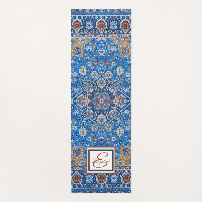 De Yoga Tapis persan turc bleu oriental antique (Devant)