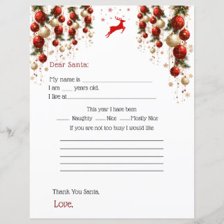 Dear Santa Letter Red GoldOrnaments Christmas Tree