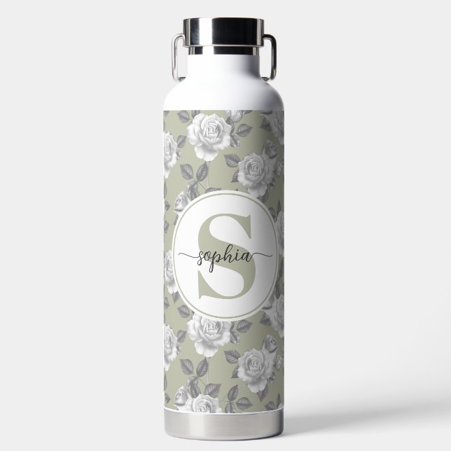 D'eau 32 oz.Rose Jardin Monogramme Sage Green Bouteille  (Avant)