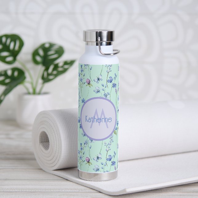 D'eau Belle Bouteille Bleue Vert Aqua Avec Fleurs Violet (Yoga)