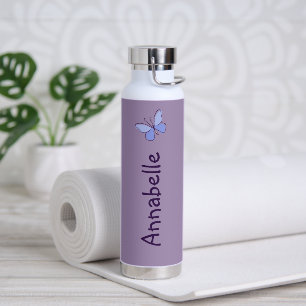 D'eau Bouteille Whimsical Doodle Votre nom Violet