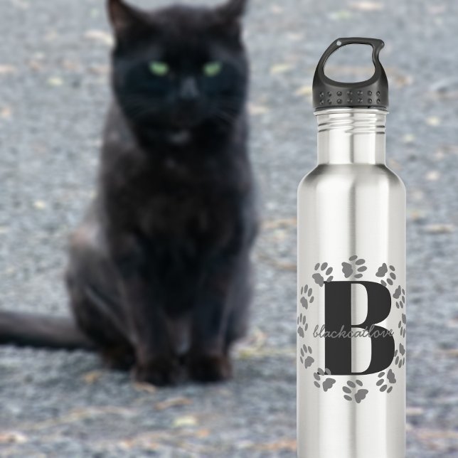 D'eau Chat Empreintes de pattes Monogramme Bouteille d'e (Add your initial and name to this pet paw print water bottle)
