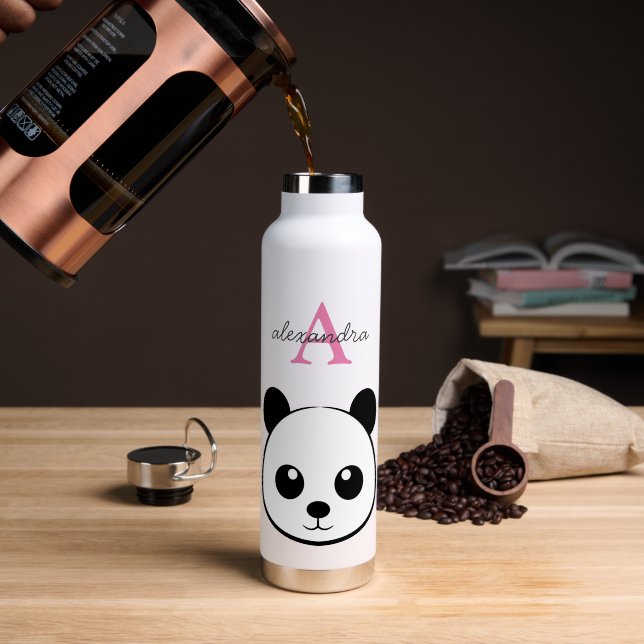 D'eau Cute Panda Ours Personnalisé Monogramme Bouteille  (Café (pivoté))