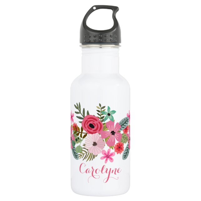 D'eau En Acier Inoxydable Bouteille personnalisée florale chic (Devant)