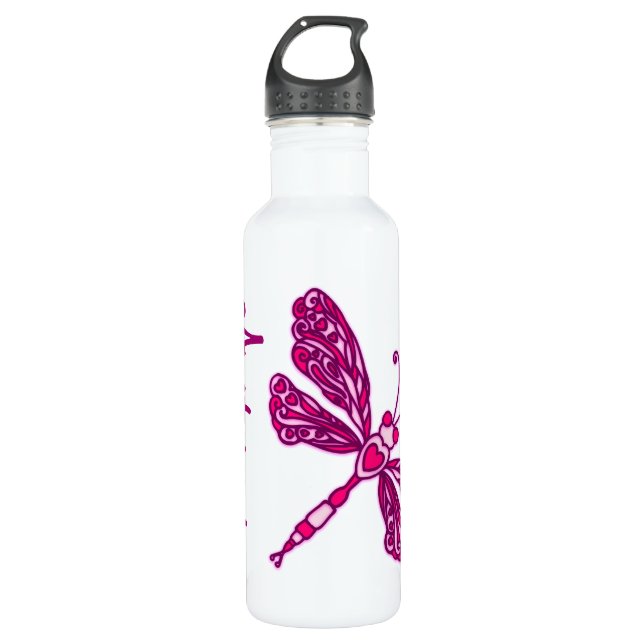 D'eau En Acier Inoxydable Dragonfly rose bouteille de boissons (Devant)