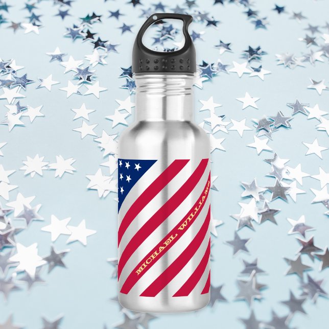 D'eau En Acier Inoxydable USA Patriotic Red Blue Stars Stripes Bouteille d'e (USA America National Flag Patriotic Stars Stripes Water Bottle)