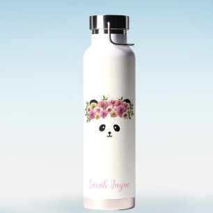 D'eau Floral Panda Bear Girl Nom personnalisé Bouteille 