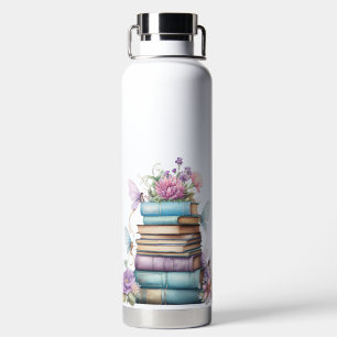 D'EAU PASTEL WATERCOLOR PILE DE LIVRES AVEC BOUTEILLE