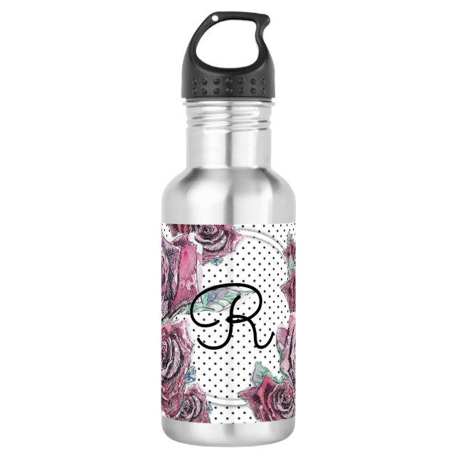 D'eau Rose rouge Aquarelle femmes Initiale Bouteille d'e (Devant)