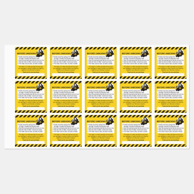 Déballage Étiquette personnalisée et Garantie (Feuille)