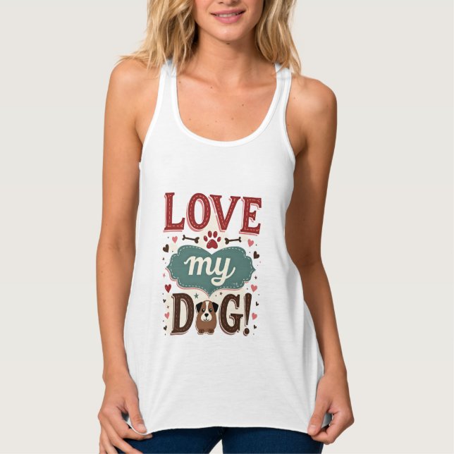 Débardeur Aime Moi Aime Mon Chien Vintage Joli Empreinte De  (Devant)