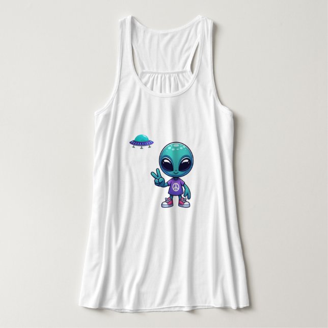 Débardeur Alien de paix mignon et vaisseau spatial (Design devant)