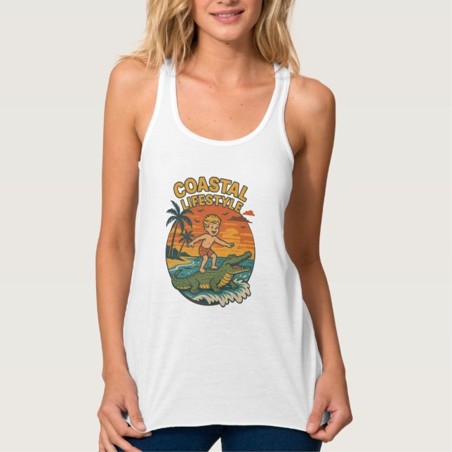 Débardeur Alligator Beach Surfing | Rétro Gator Surf côtier (Devant)