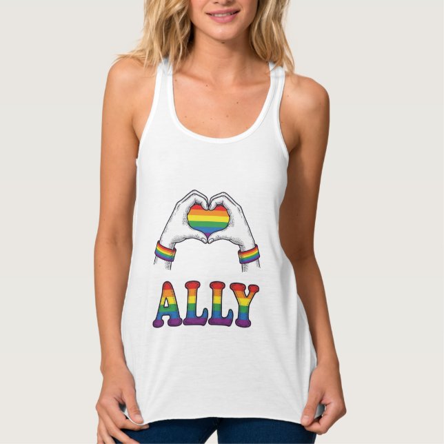 Débardeur Ally Rainbow Hands Heart Vintage Pride Conception  (Devant)