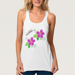 Débardeur Aloha Brodé Look Rose Tank Floral Hawaïen
