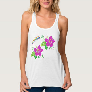 Débardeur Aloha Brodé Look Rose Tank Floral Hawaïen