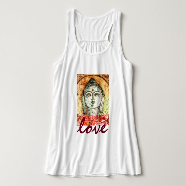 Débardeur Art Flowy Racerback d'aquarelle de Bouddha d'amour (Design devant)