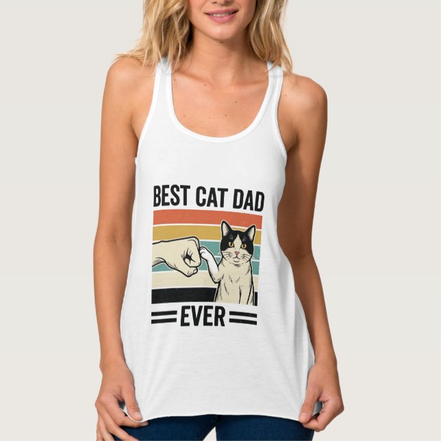Débardeur Best Cat Dad Ever Retro Cat Fist Bump Shirt_1 (Devant)