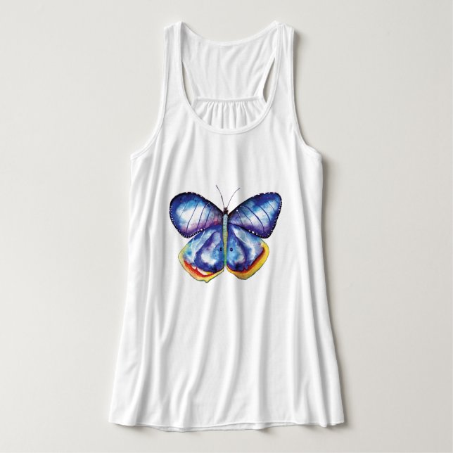 Débardeur Bleu papillon Art Flowy Racerback Débardeur, Blanc (Design devant)