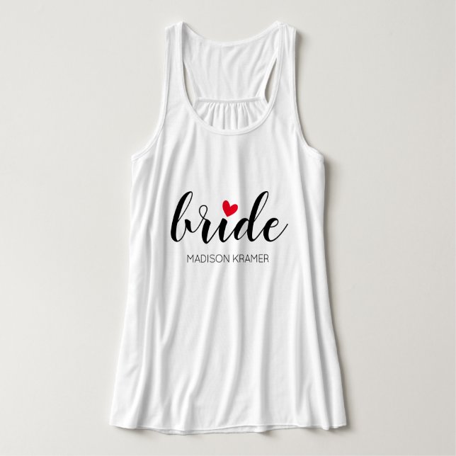 Débardeur Calligraphie moderne de mariée avec cœur personnal (Design devant)