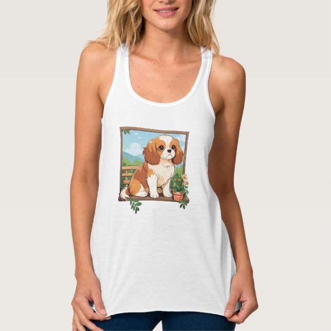 Débardeur Cavalier King Charles Pastel avec fleurs (Devant)