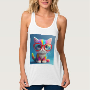 Débardeur Chaton de couleur arc-en-ciel portant des lunettes