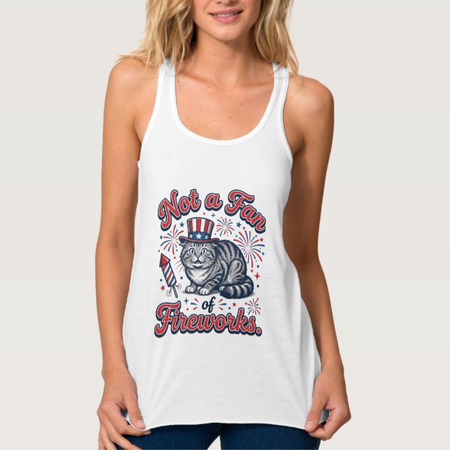 Débardeur Chemise Chat Effrayé Pas Fan de Feux d'Artifice (2 (Devant)