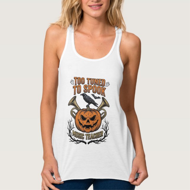 Débardeur Chemise de gravure de citrouille Halloween de prof (Devant)