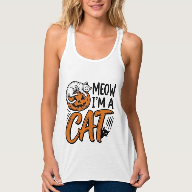 Débardeur Chemise de typographie de citrouille de chat drôle (Devant)
