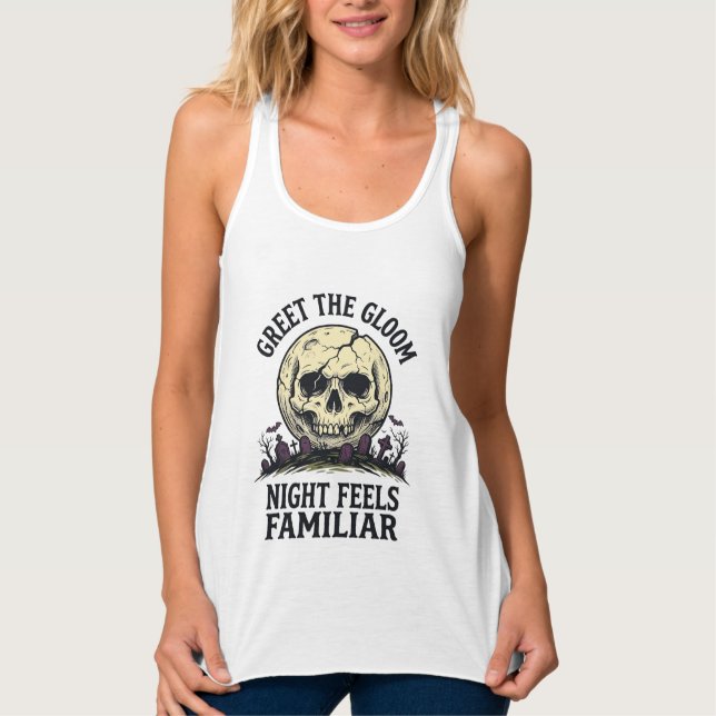 Débardeur Chemise graphique de crâne de lune effrayant Hallo (Devant)