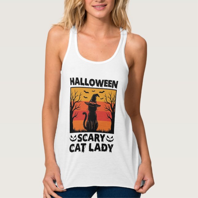 Débardeur Chemise Halloween Dame de chat effrayant Gravure V (Devant)