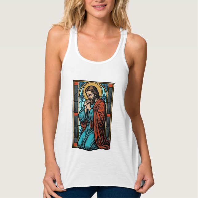 Débardeur Chemise vectorielle de figure religieuse priant vi (Devant)