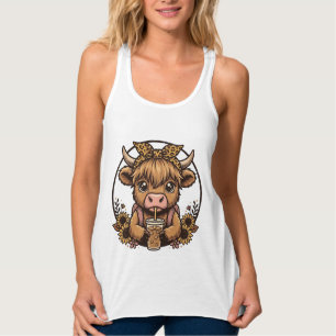 Débardeur Chemise vintage Cute Highland Cow Coffee Sunflower