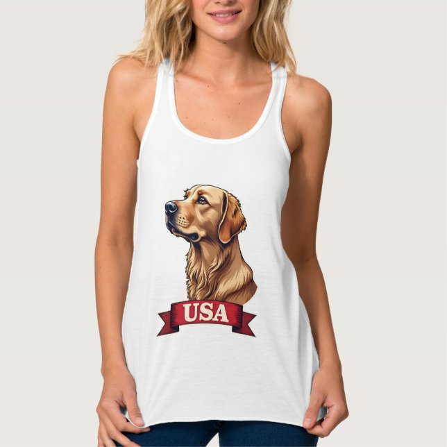 Débardeur Chemise vintage USA avec gravure Golden Retriever (Devant)