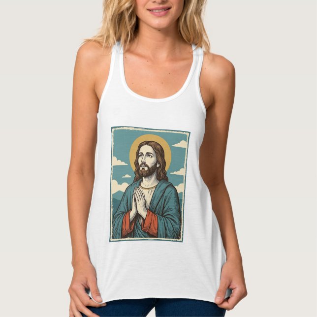 Débardeur Conception de chemise religieuse Sauveur priant vi (Devant)