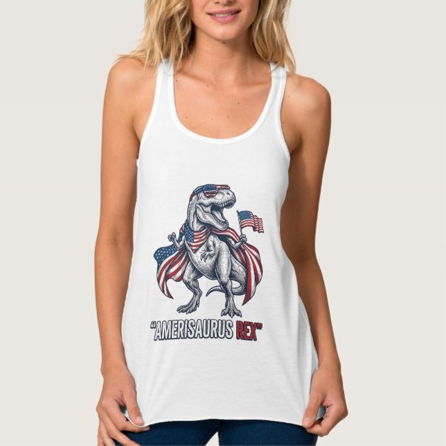 Débardeur Conception de T-shirt blanc de T-Rex patriotique A (Devant)