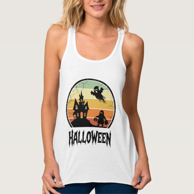 Débardeur Conception de T-shirt de maison hantée Halloween S (Devant)