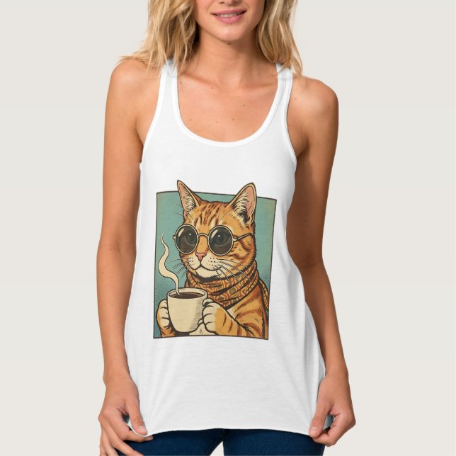Débardeur Cool Cat Coffee Retro Style Design for Cat Lovers (Devant)